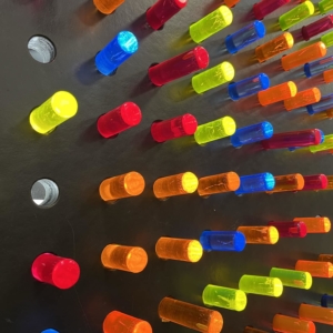 This over sized light bright with acrylic pegs allows children to learn and play. Grade school children develop fine motor skills, color recognition and creativity without even knowing it.